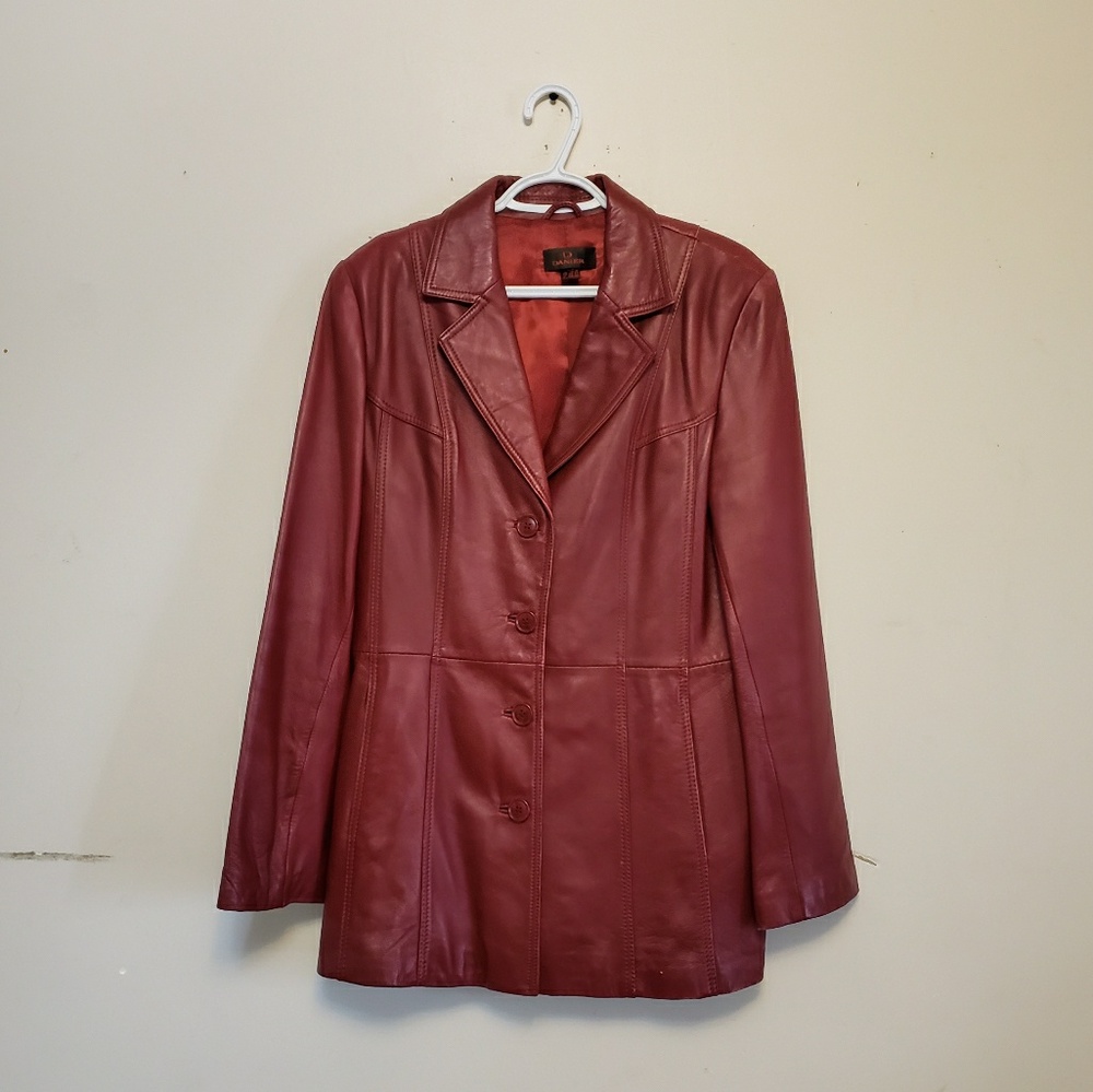 TRENDY BURGUNDY RED DANIER LEATHER JACKET